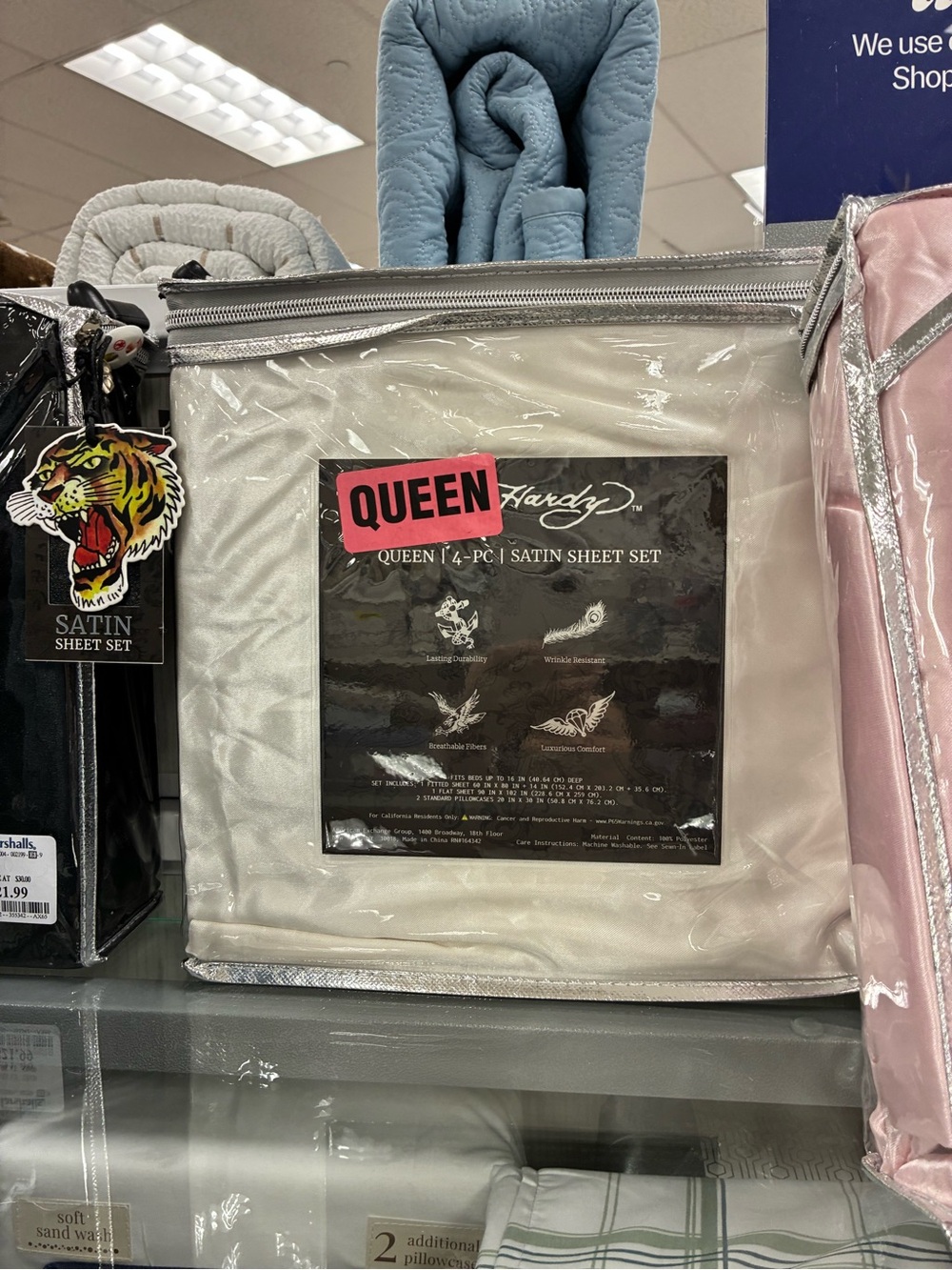 ED HARDY Satin Sheet Set - Queen - Cream